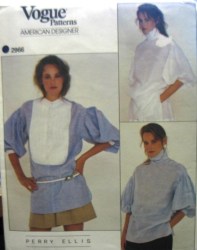 2966 VOGUE PERRY  ELLIS 70S LOOSE PULLOVER TOP,  SMOCKING, TUCKS PATTERN  12